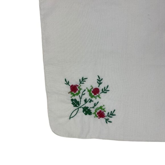 Napkins / Handkerchiefs (3) White Cotton Floral Handsewn Embroidery Crosstitch - Picture 6 of 10